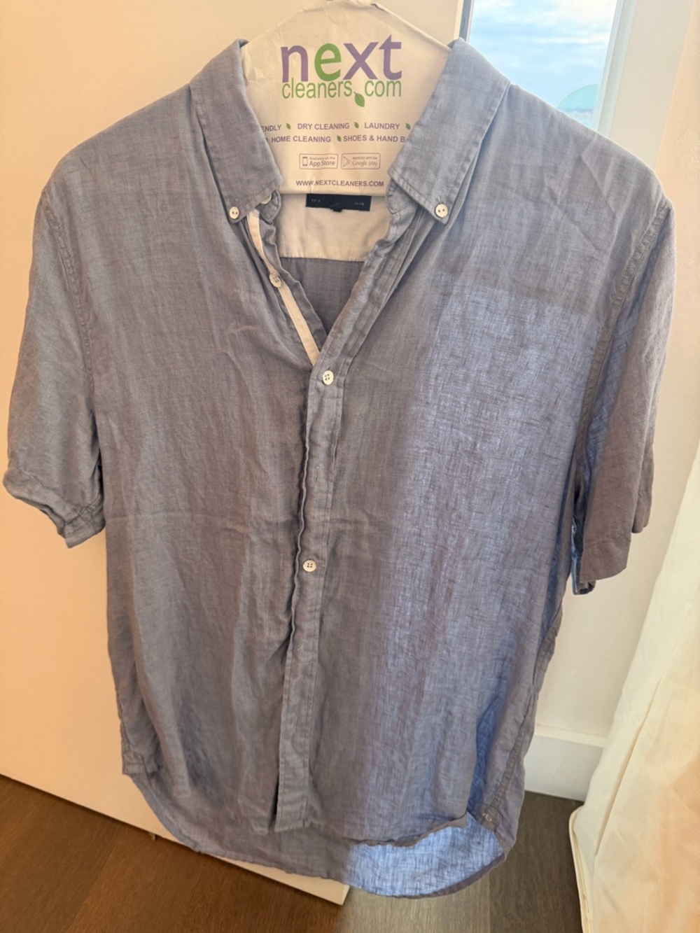rag & bone Light Blue Short-Sleeve Button-Down Linen Shirt